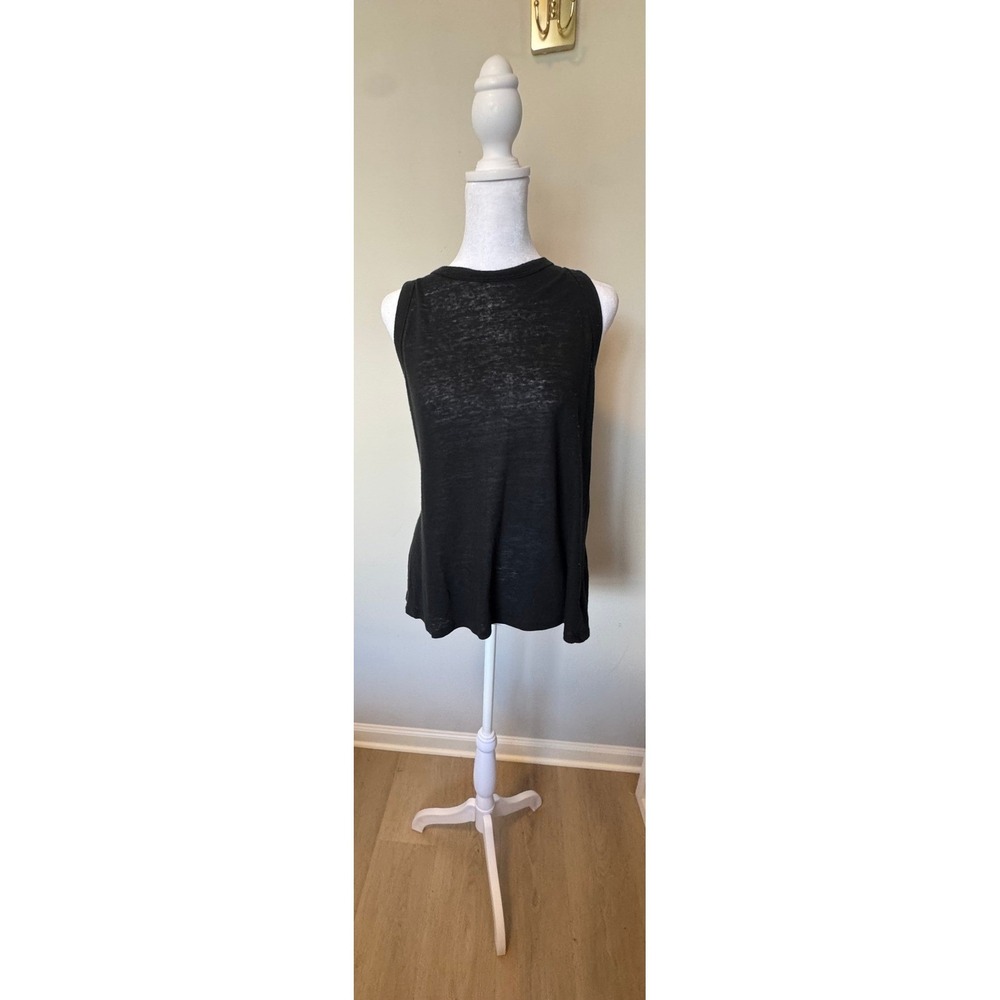 Black Linen Blend Slub Knit Tank Top Sleeveless‎ Crew Neck Layering Basic